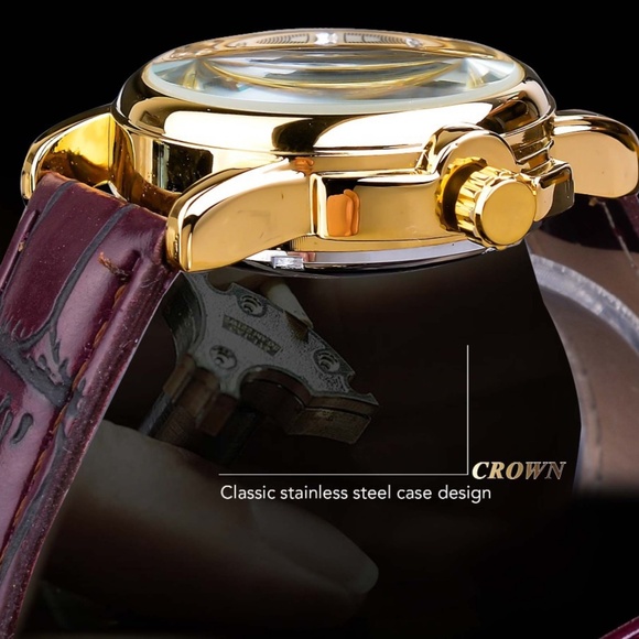 COPY - Womens Automatic Transparent Skeleton Luxury Leather Band Ladies Watch G…